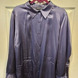Jones New York Women's Plus Size 3X Purple Silk Blouse - Perfect for Hol. Party